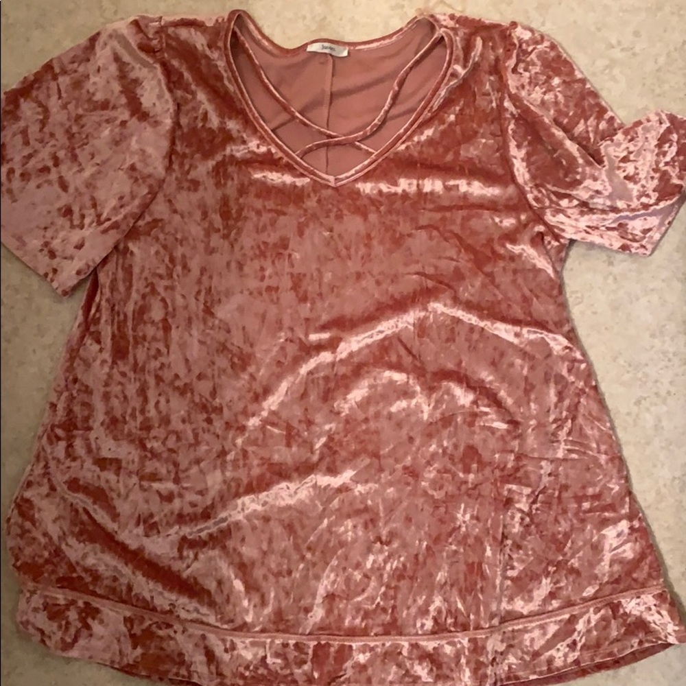 Pink crushed velvet flowy boutique blouse